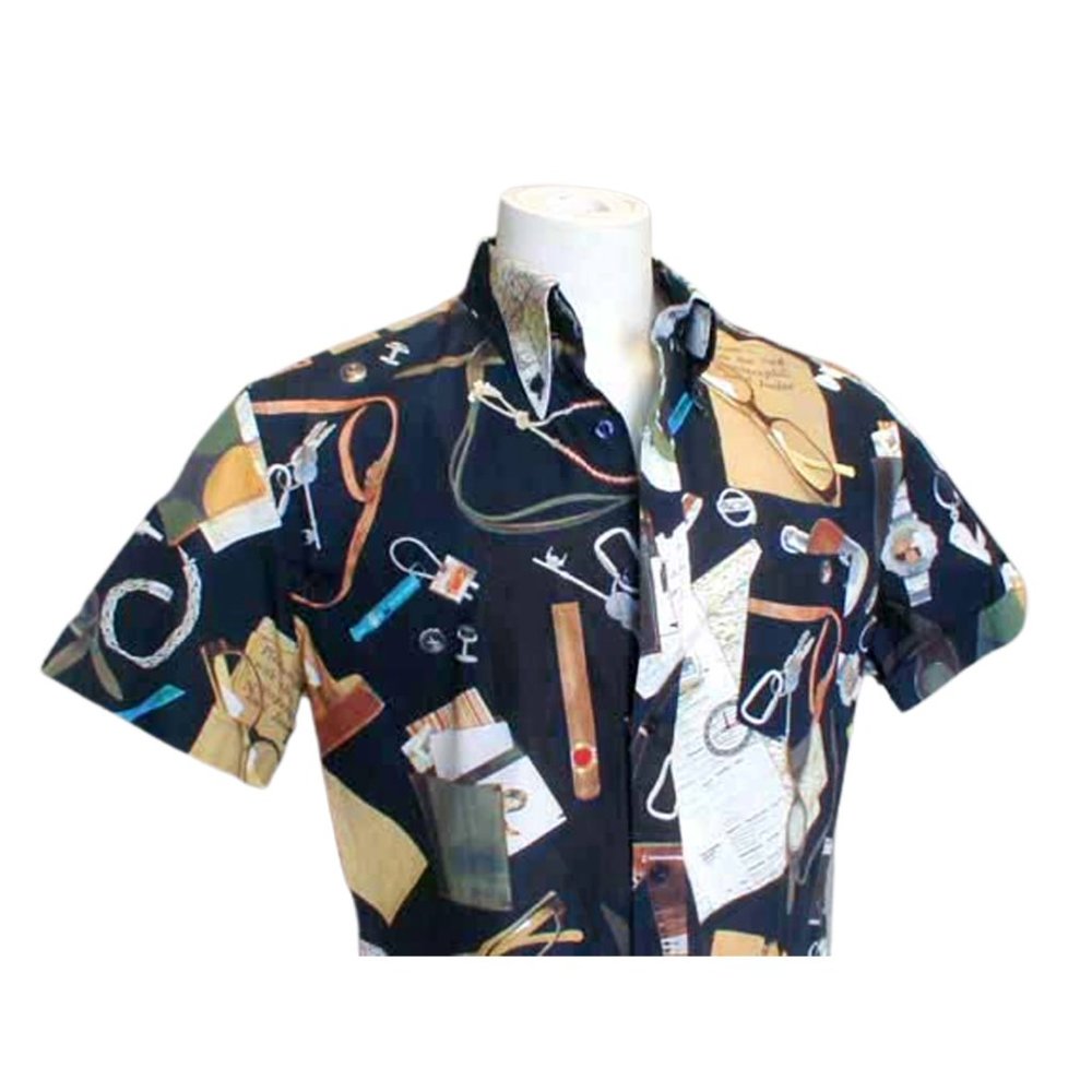 NEW Paul Smith Short Sleeve Shirt! Large Navy Big Whimsical Print SLIMMER FIT